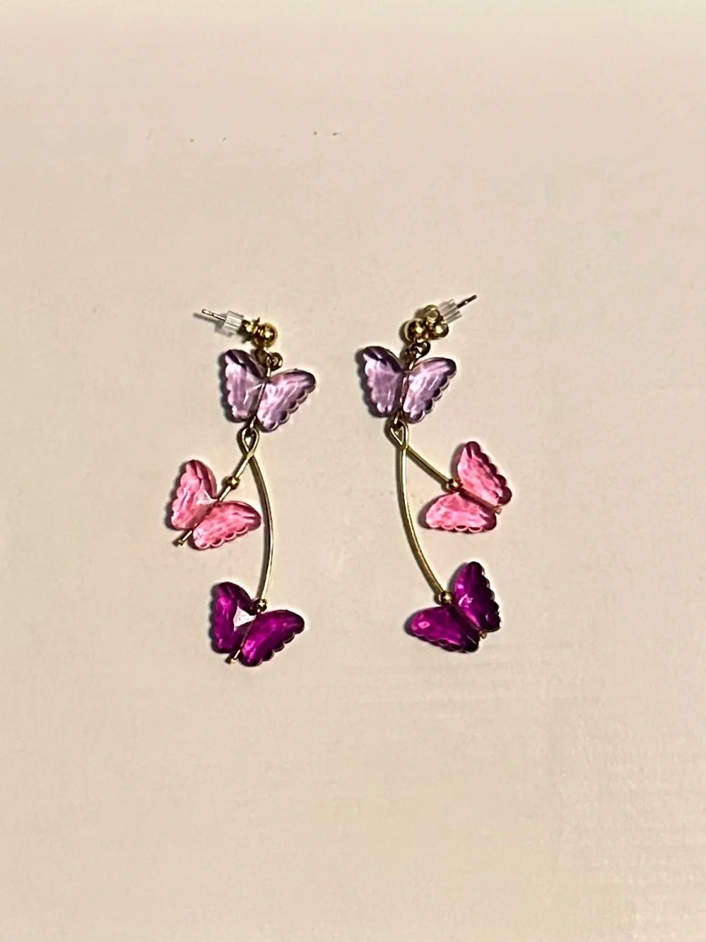 Butterfly Drop Earrings — Pink & Purple Enamel
